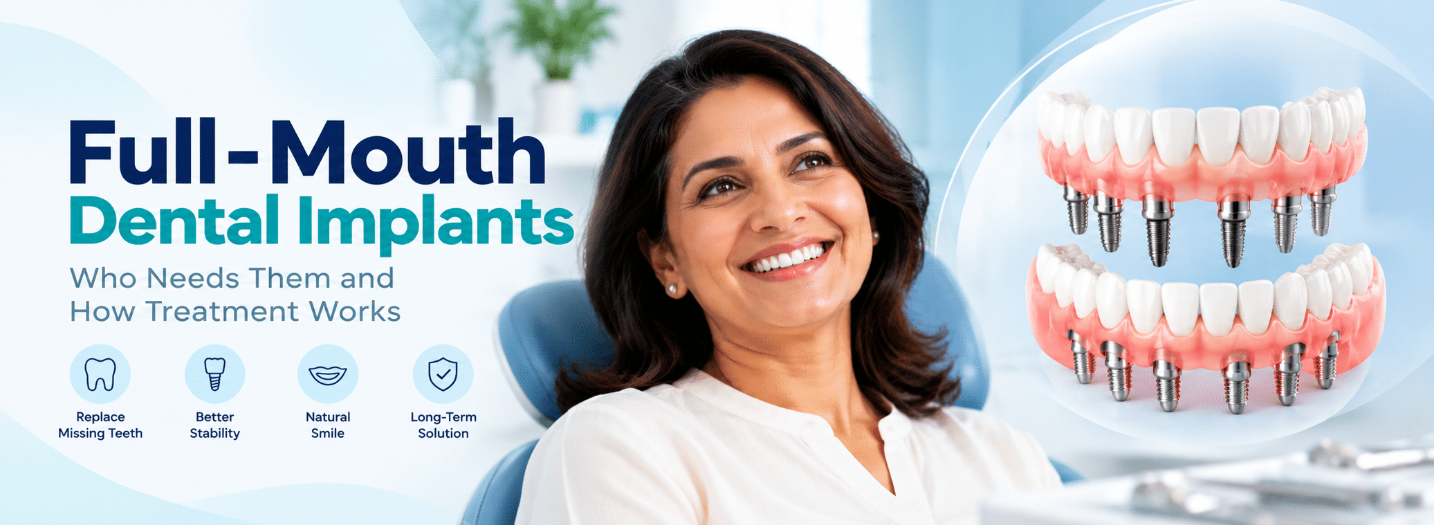 Full mouth dental implants in Pune with implant-supported teeth at Novacare Dental