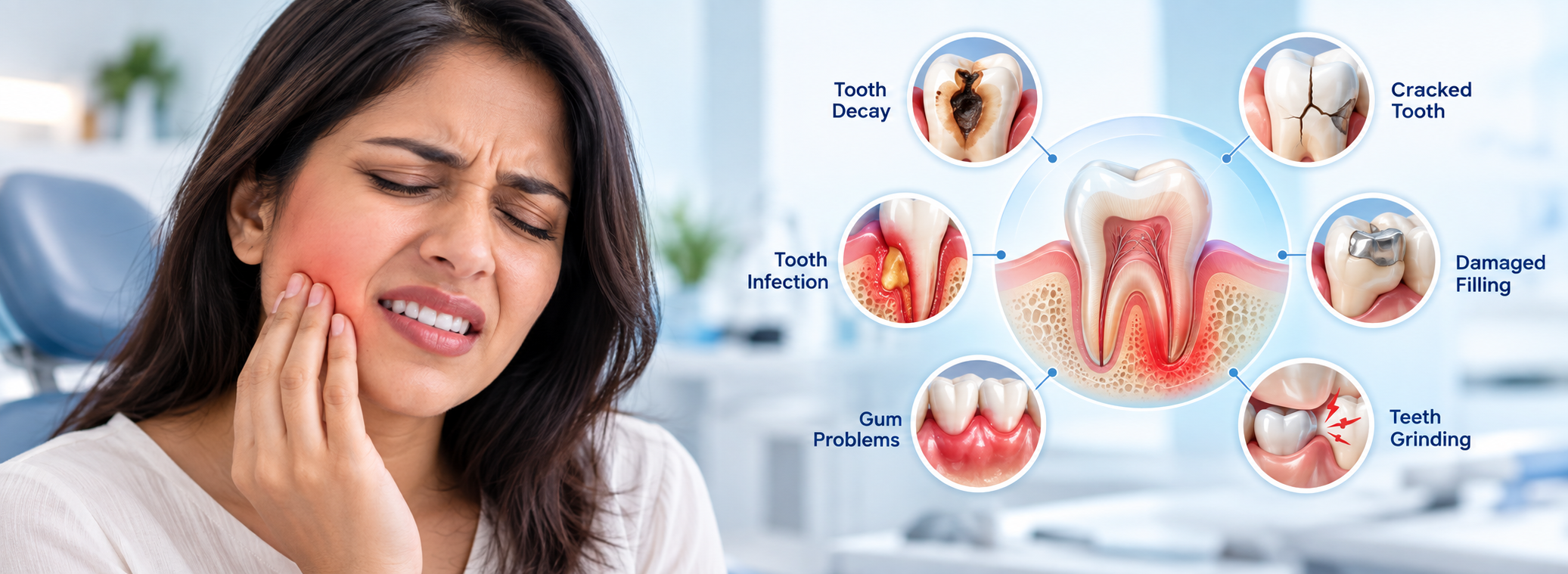 Tooth hurts when I bite down showing common causes such as decay cracked tooth infection and damaged filling